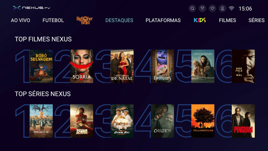Tela do aplicativo Nexus TV