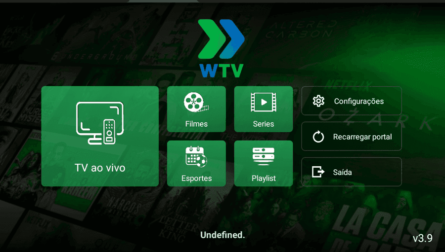 Tela do aplicativo WTV PRO